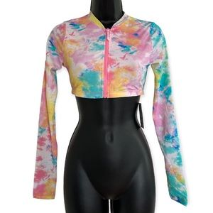 Tie dye cropped zip up swim top nwt